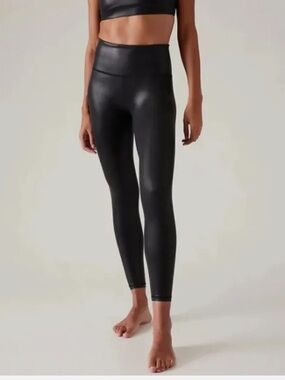 Athleta Elation Shine XL High-Rise Black Faux-Leather Leggings